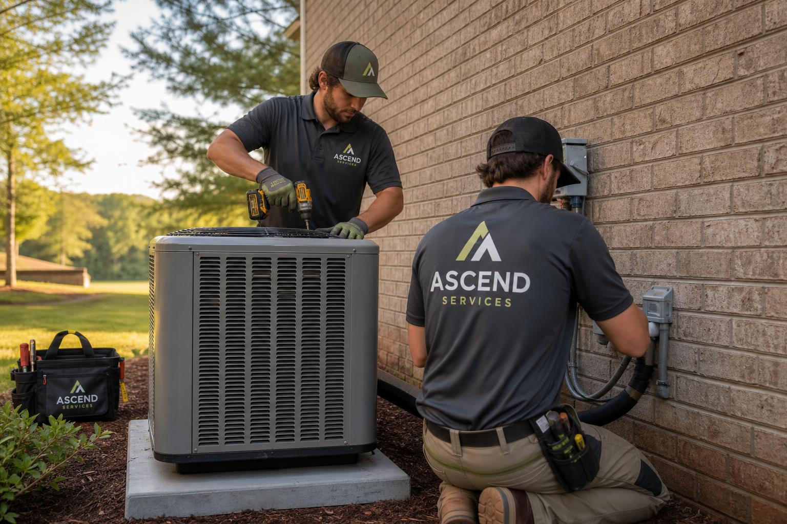 Illustrative Ascend Services team completing a residential HVAC installation