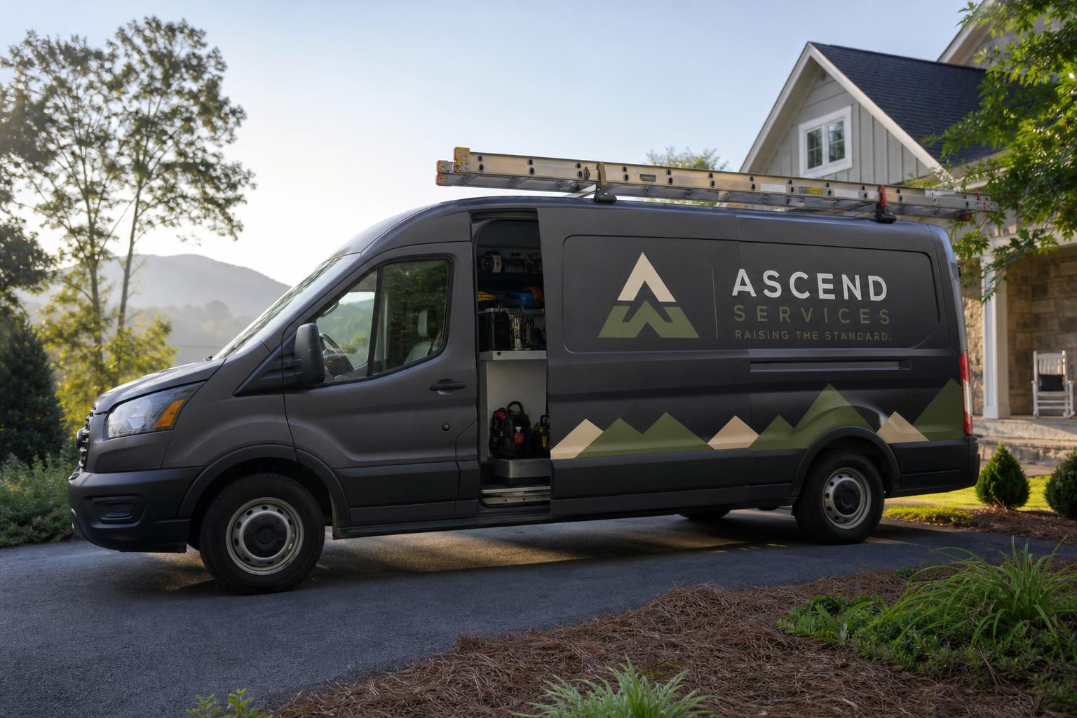 Illustrative Ascend Services HVAC van ready for a residential service call